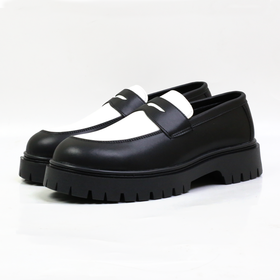 Giày Penny Chunky Inichi G1236 đế cao 5cm phối trắng đen